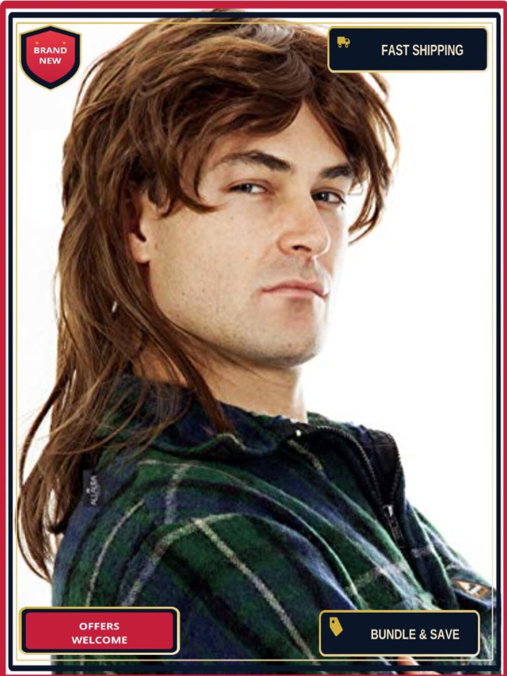 Brown Mullet Wig for Men 80s Costume Mens Mullet Wig Joe Dirt